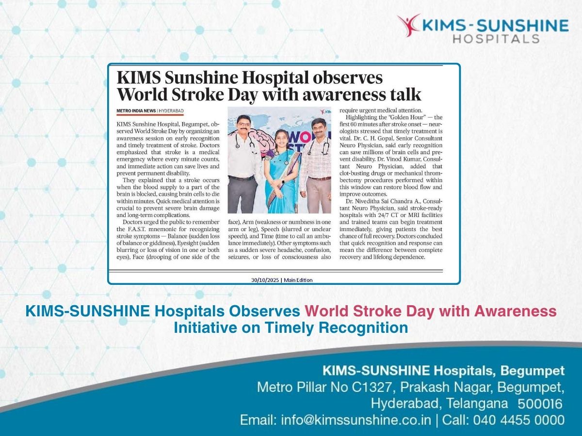 KIMS-SUNSHINE Hospitals Observes World Stroke Day with Awareness Initiative on Timely Recognition