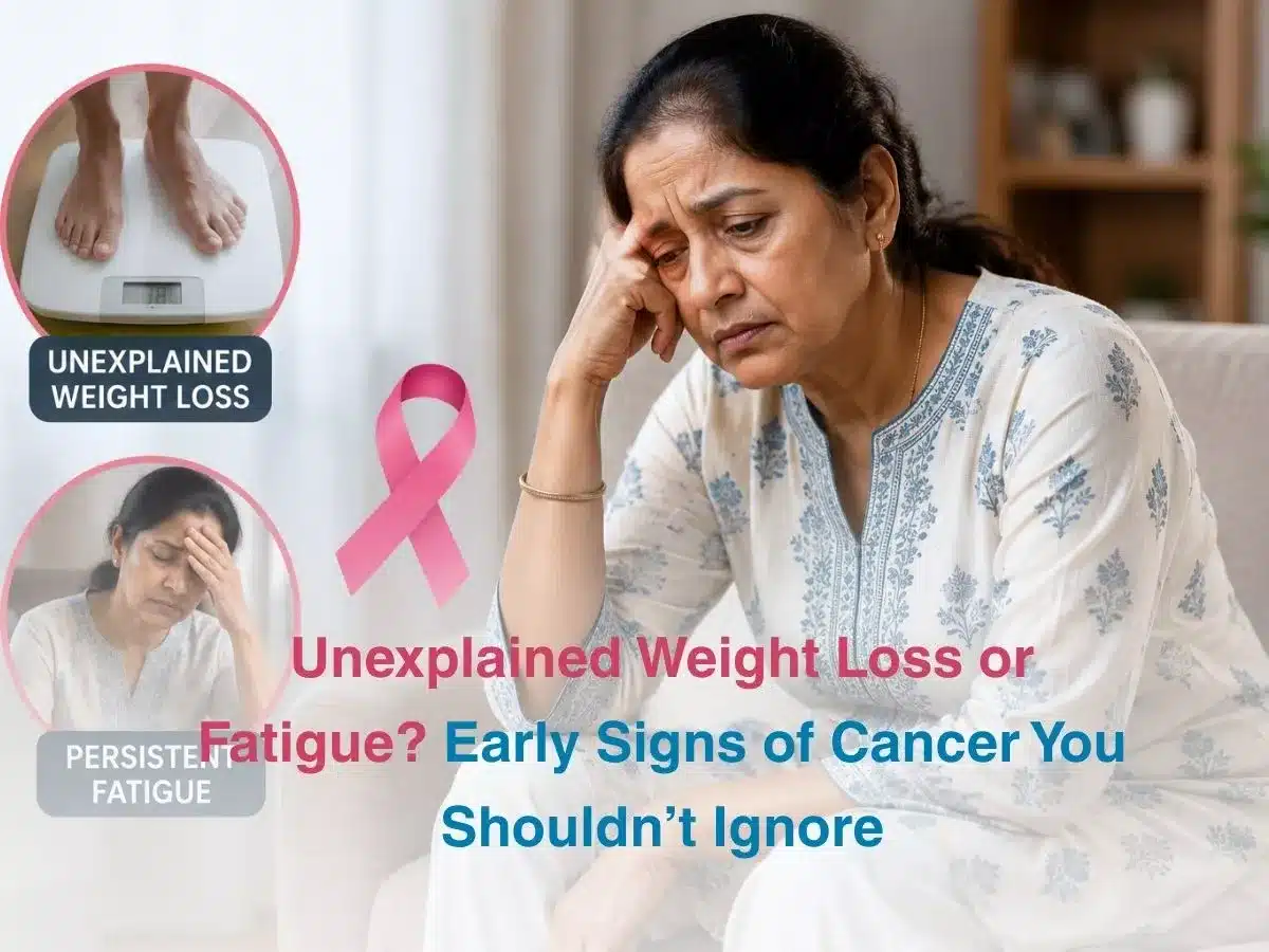 unexplainedweightlossorfatigueearlysignsofcanceryoushouldntignore6a570fa79a4af Multispeciality Hospital Older woman sits at home looking distressed pink ribbon and captions warn about unexplained weight loss and fatigue as early cancer signs